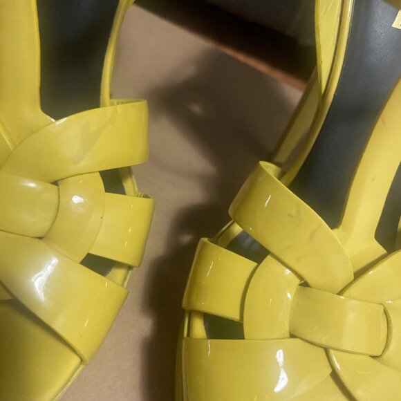 SAINT LAURENT TRIBUTE LEATHER PLATFORM HEEL SANDALS Yellow - Picture 2 of 9